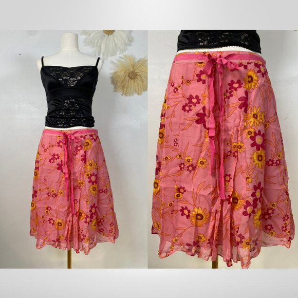 JohnPaulRichard Dresses & Skirts - Vintage John Paul Richard Womens 100% Silk Y2K Skirt Size 12 Petite Fairy Preppy